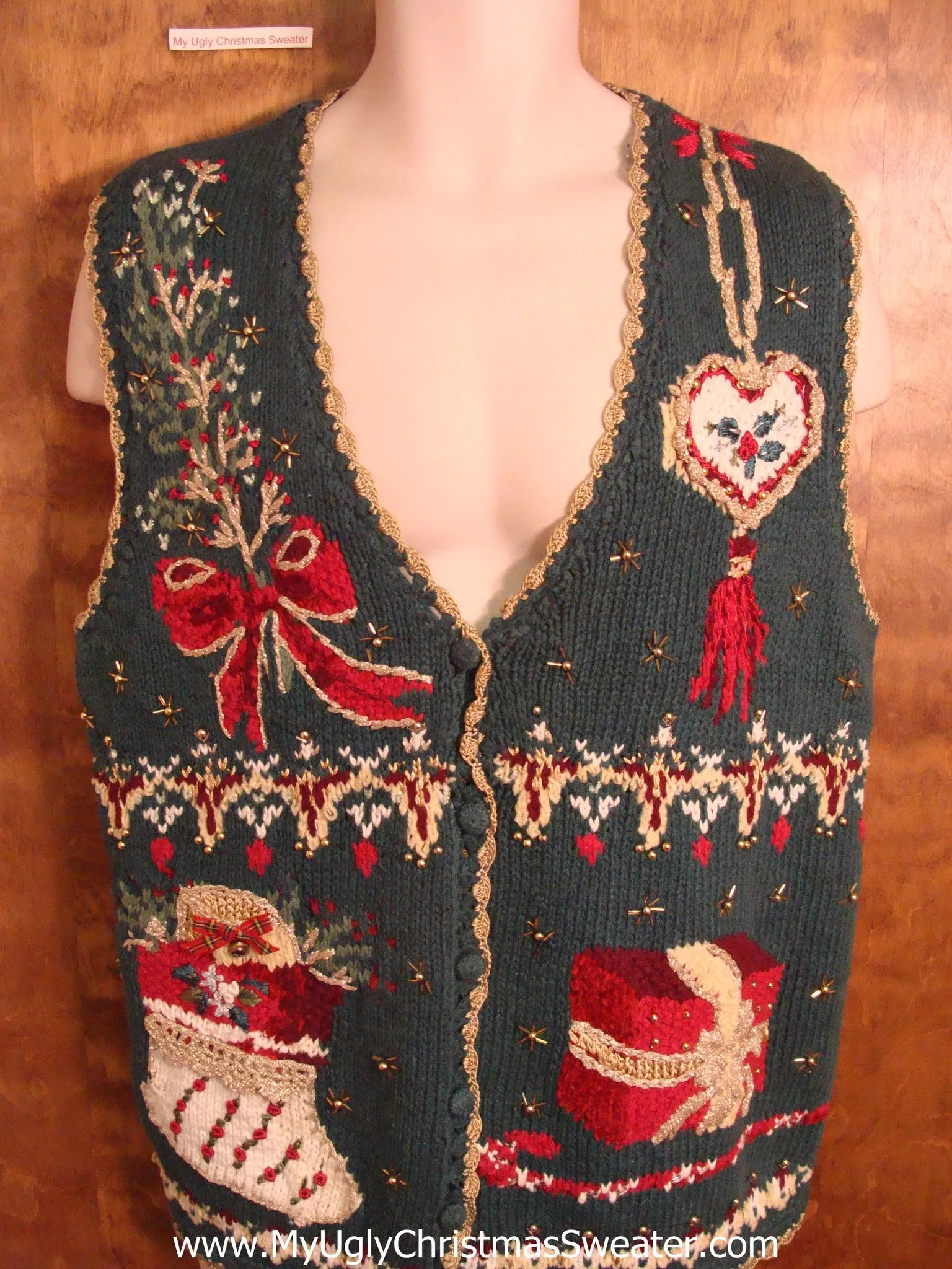 Green Ornate 80s Ugly Christmas Sweater Vest