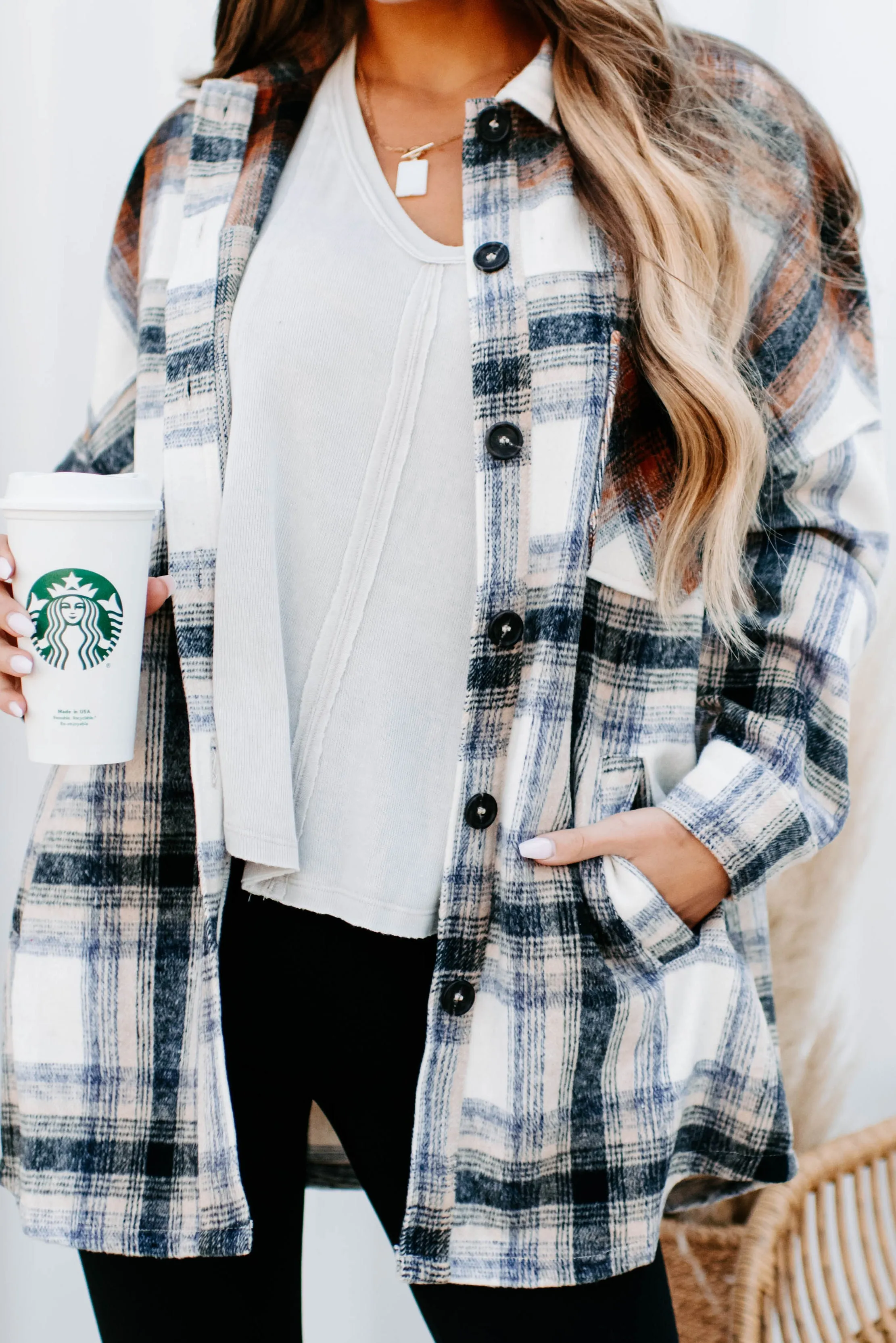 Heading North Oversized Colorblock Plaid Shacket (Camel/Rust)