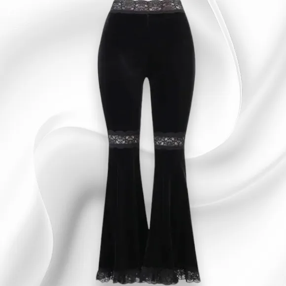 High Waisted Velvet Bell Bottoms Pants