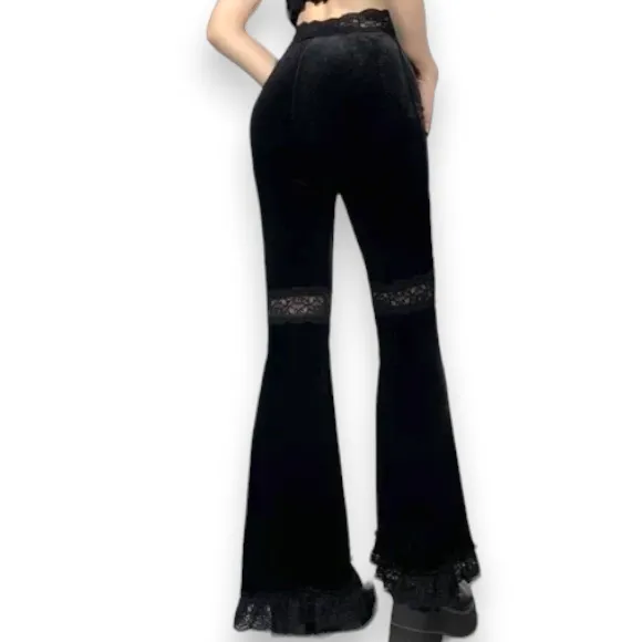 High Waisted Velvet Bell Bottoms Pants