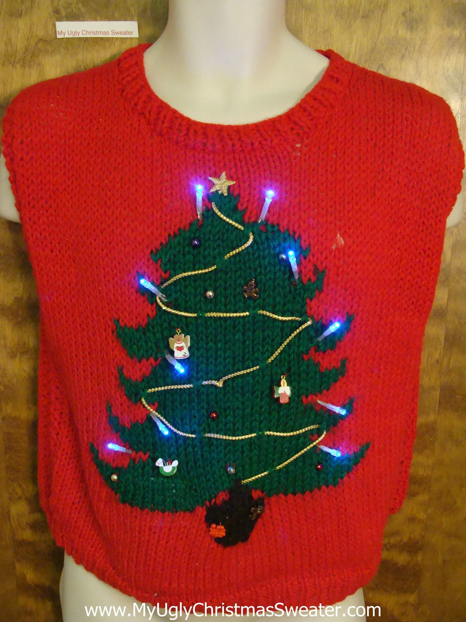 Homemade Knit Tree 80s Light Up Ugly Xmas Sweater Vest