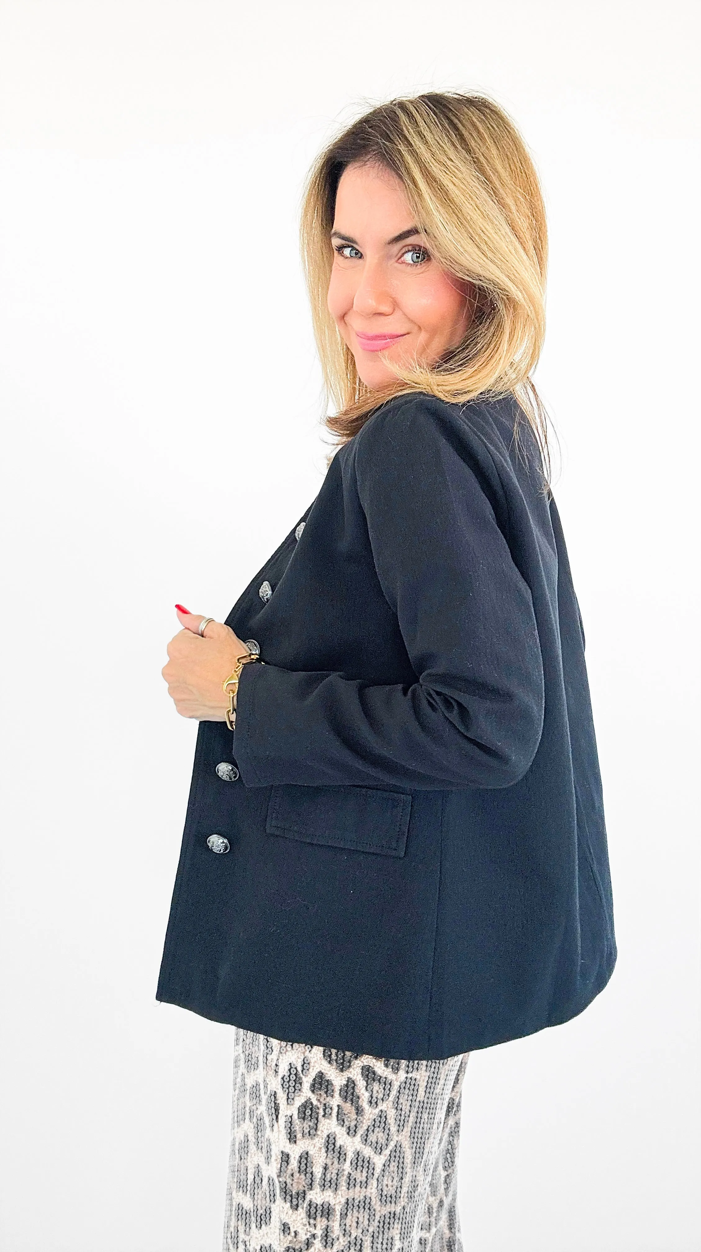 Imperial Style Buttoned Jacket - Black