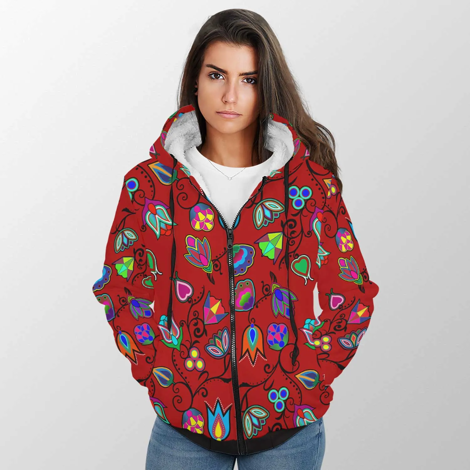 Indigenous Paisley Dahlia Sherpa Hoodie