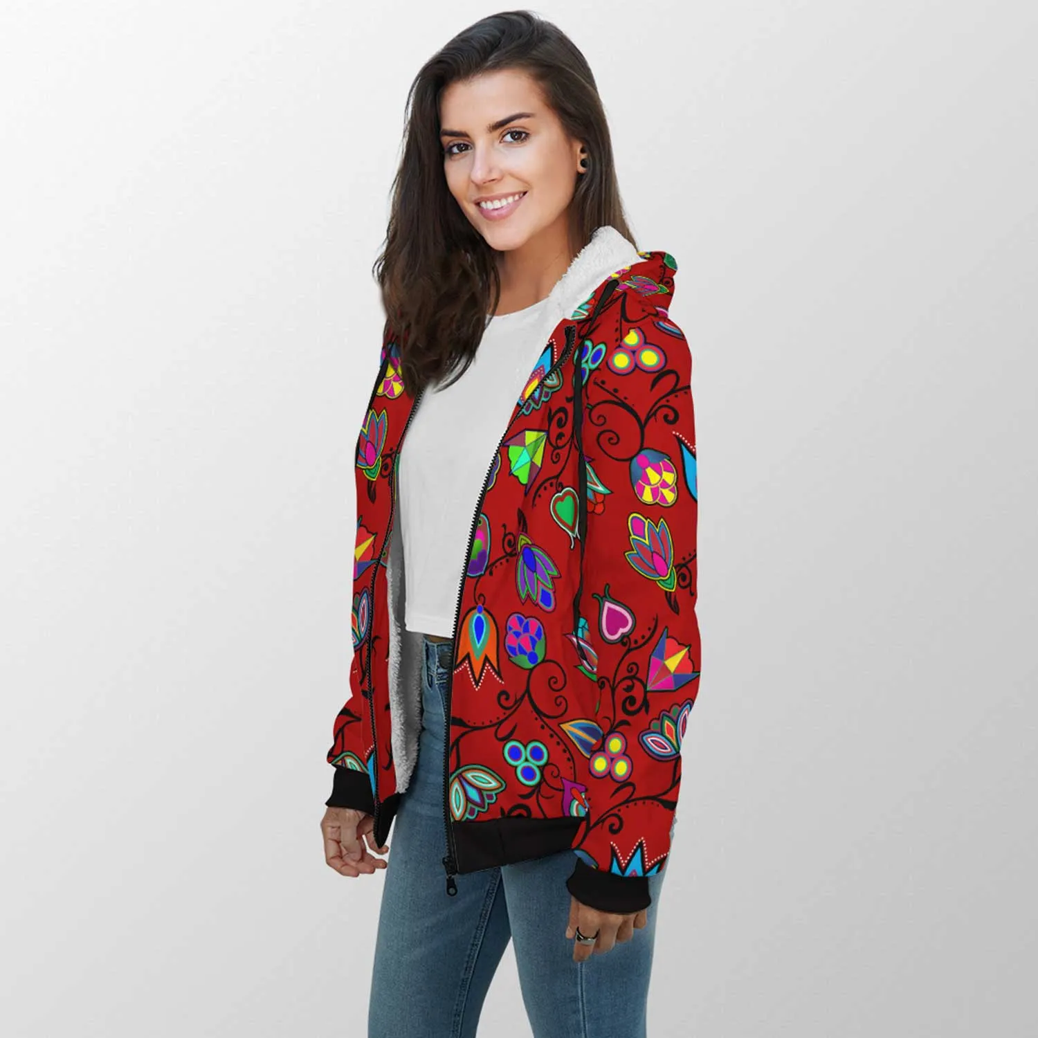 Indigenous Paisley Dahlia Sherpa Hoodie