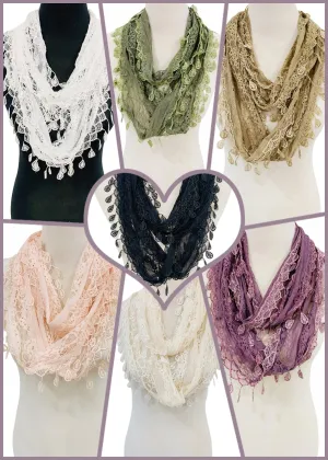 JC014906 8 Colors Gorgeous Elegant lace Infinity Scarf