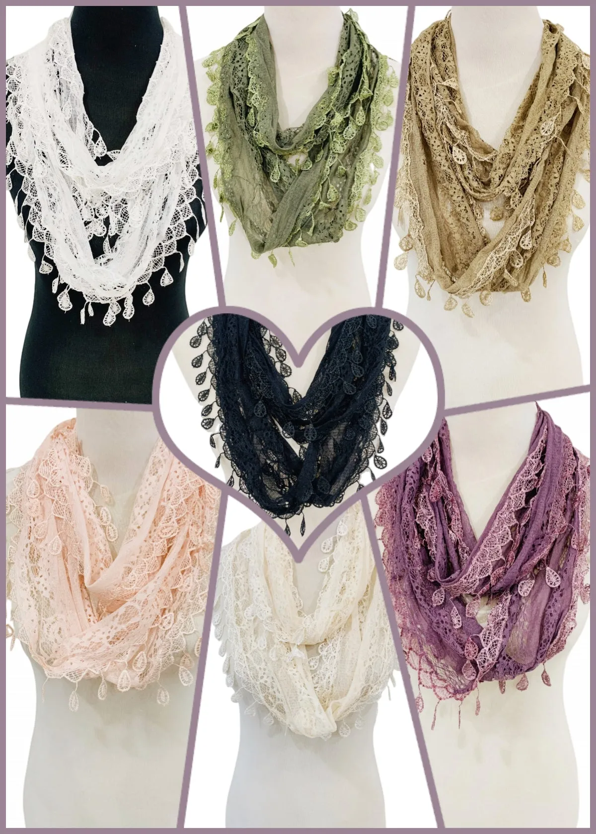JC014906 8 Colors Gorgeous Elegant lace Infinity Scarf