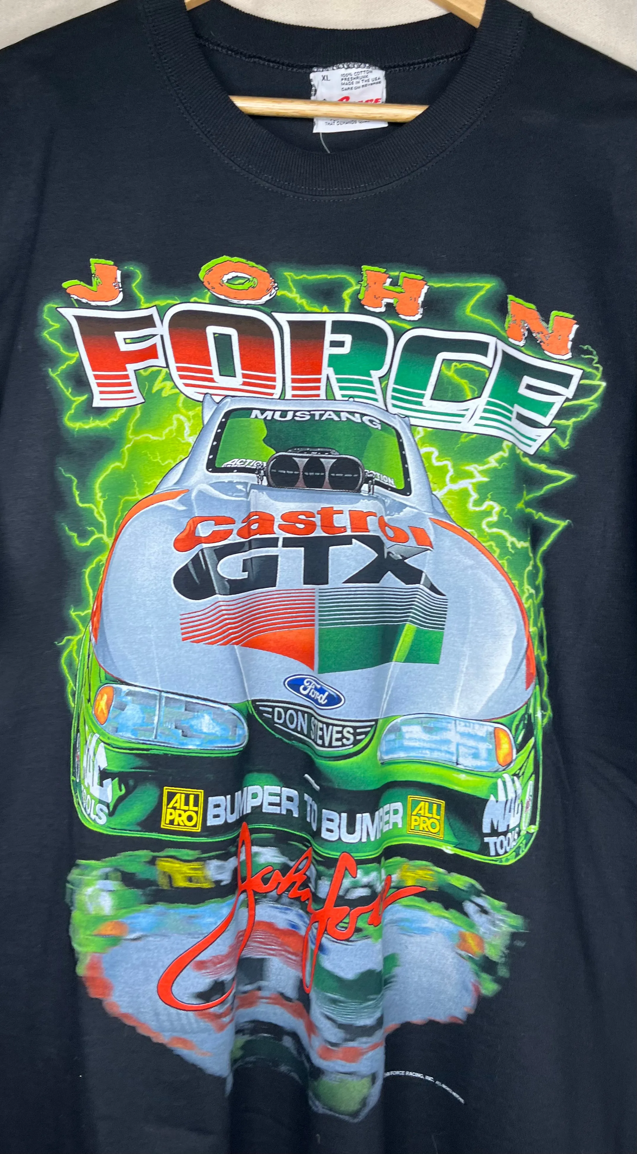 John Force Lightning Nascar Double-Sided T-Shirt: XL