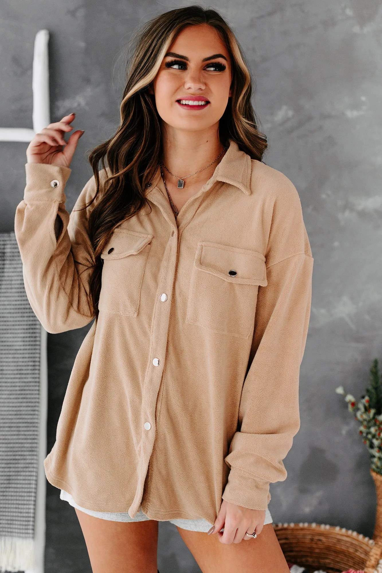 Laid Back Lady Fleece Shacket (Beige)