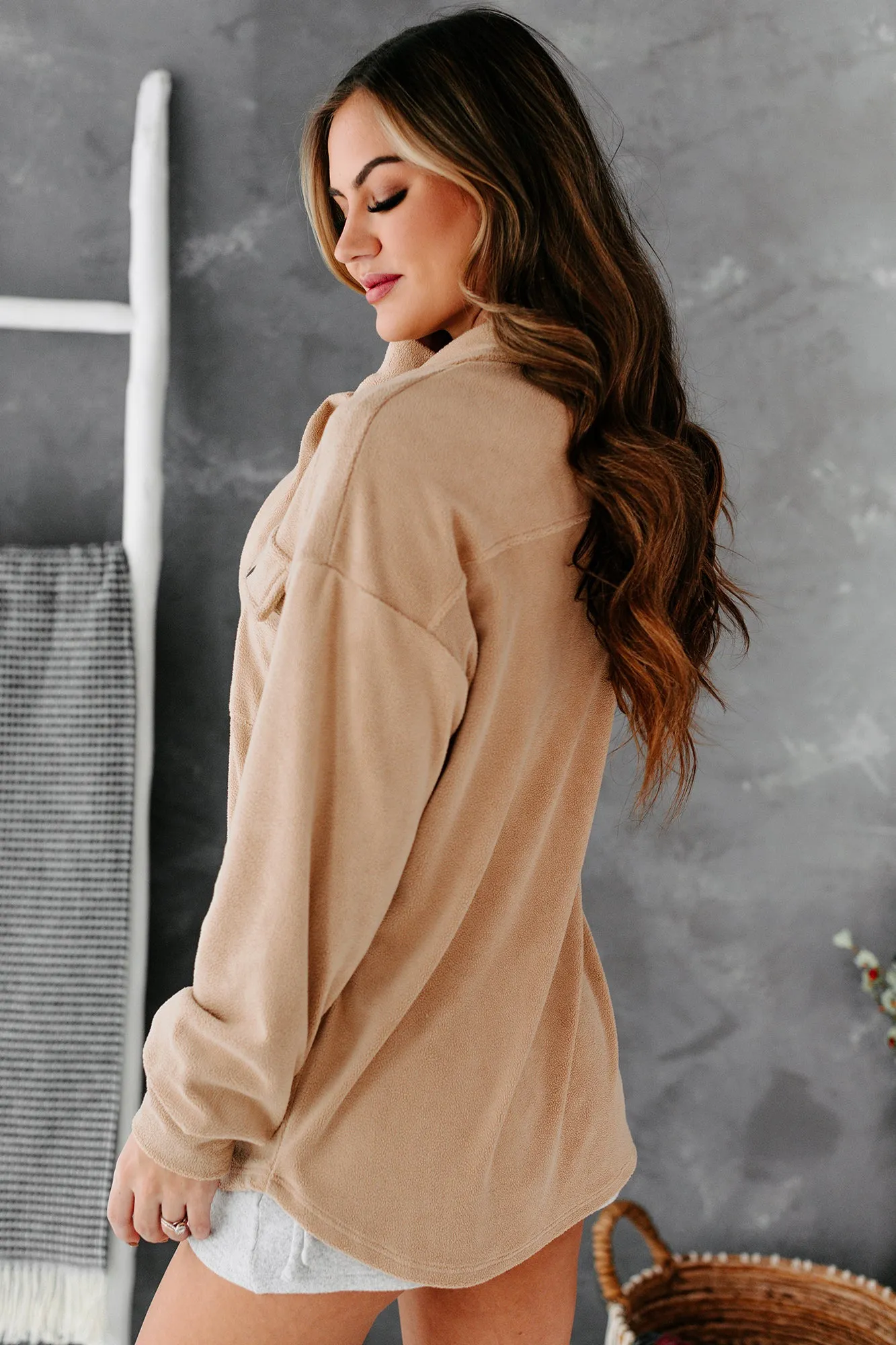 Laid Back Lady Fleece Shacket (Beige)
