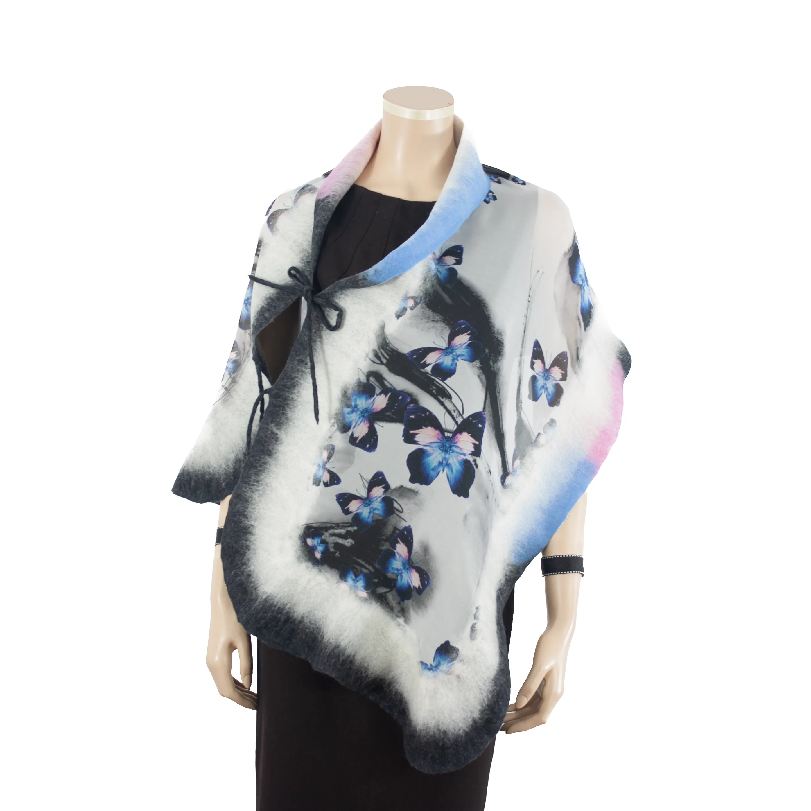 Linked  blue pink butterfly scarf #140-6