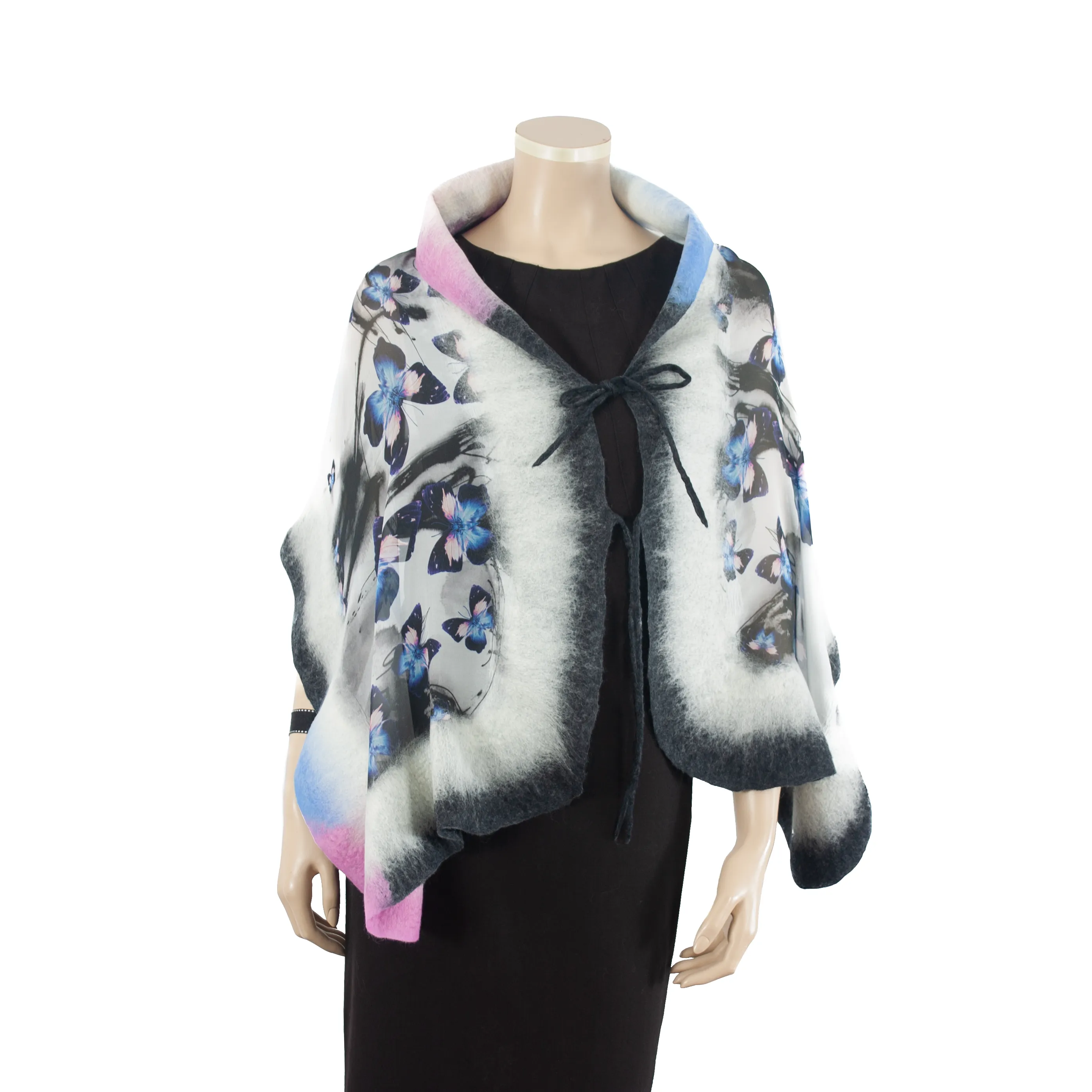 Linked  blue pink butterfly scarf #140-6