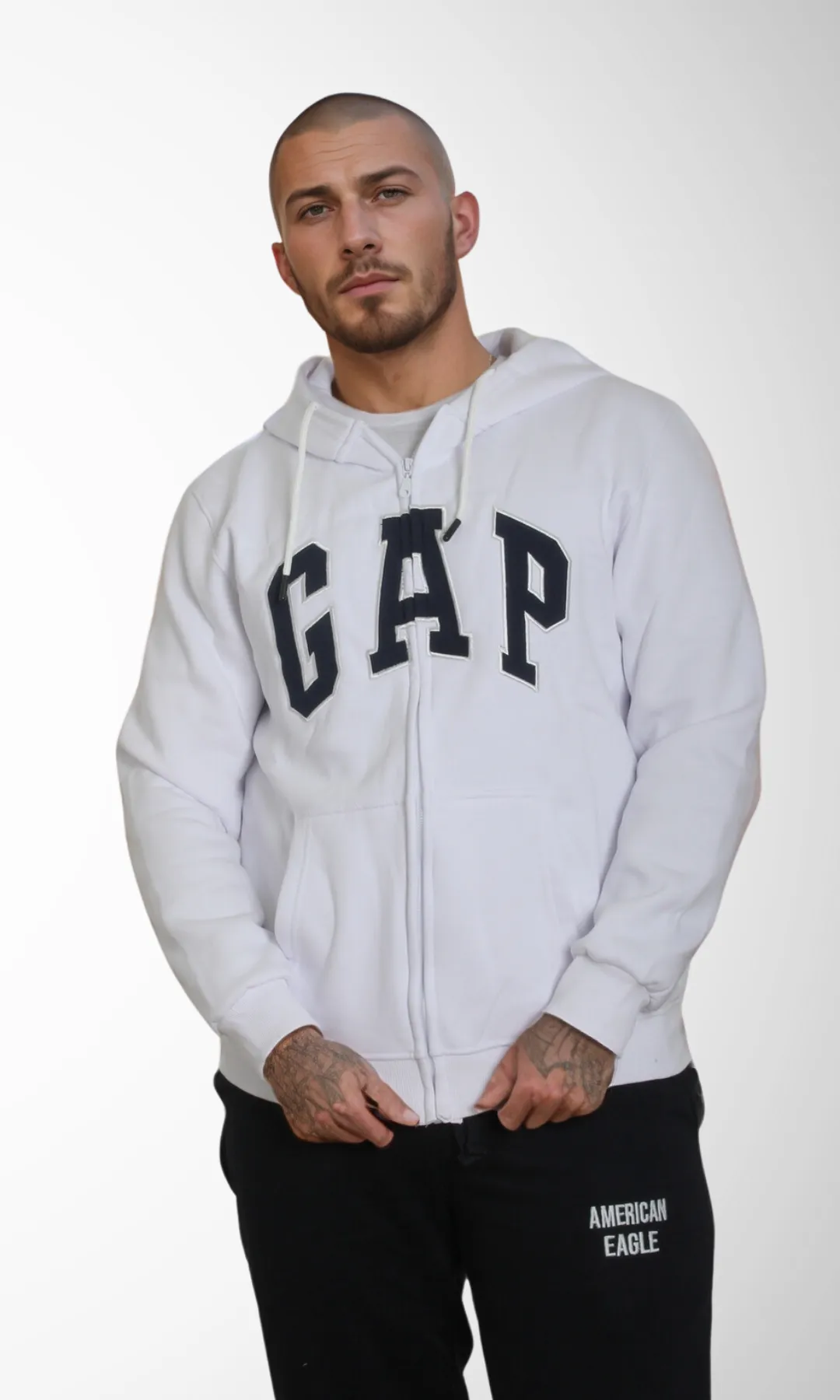 Men Zip-Up Hoodie (White)