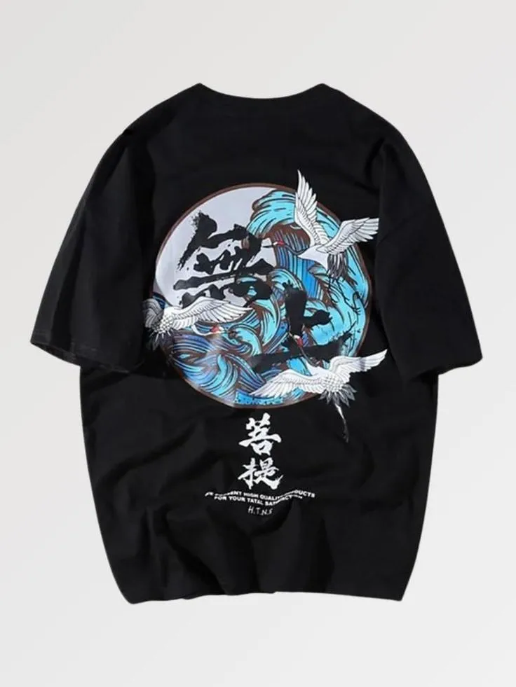 Men's Crane And Slogan Graphic Oversized T-shirt