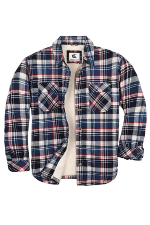 Men's Flannel Jacket, Long Sleeve Checkered Snap Button Cotton Winter Shirt Jacket, Blue White- L