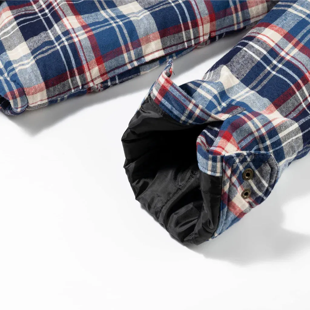Men's Flannel Jacket, Long Sleeve Checkered Snap Button Cotton Winter Shirt Jacket, Blue White- L
