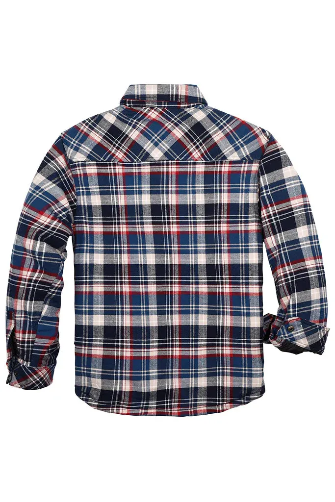 Men's Flannel Jacket, Long Sleeve Checkered Snap Button Cotton Winter Shirt Jacket, Blue White- L
