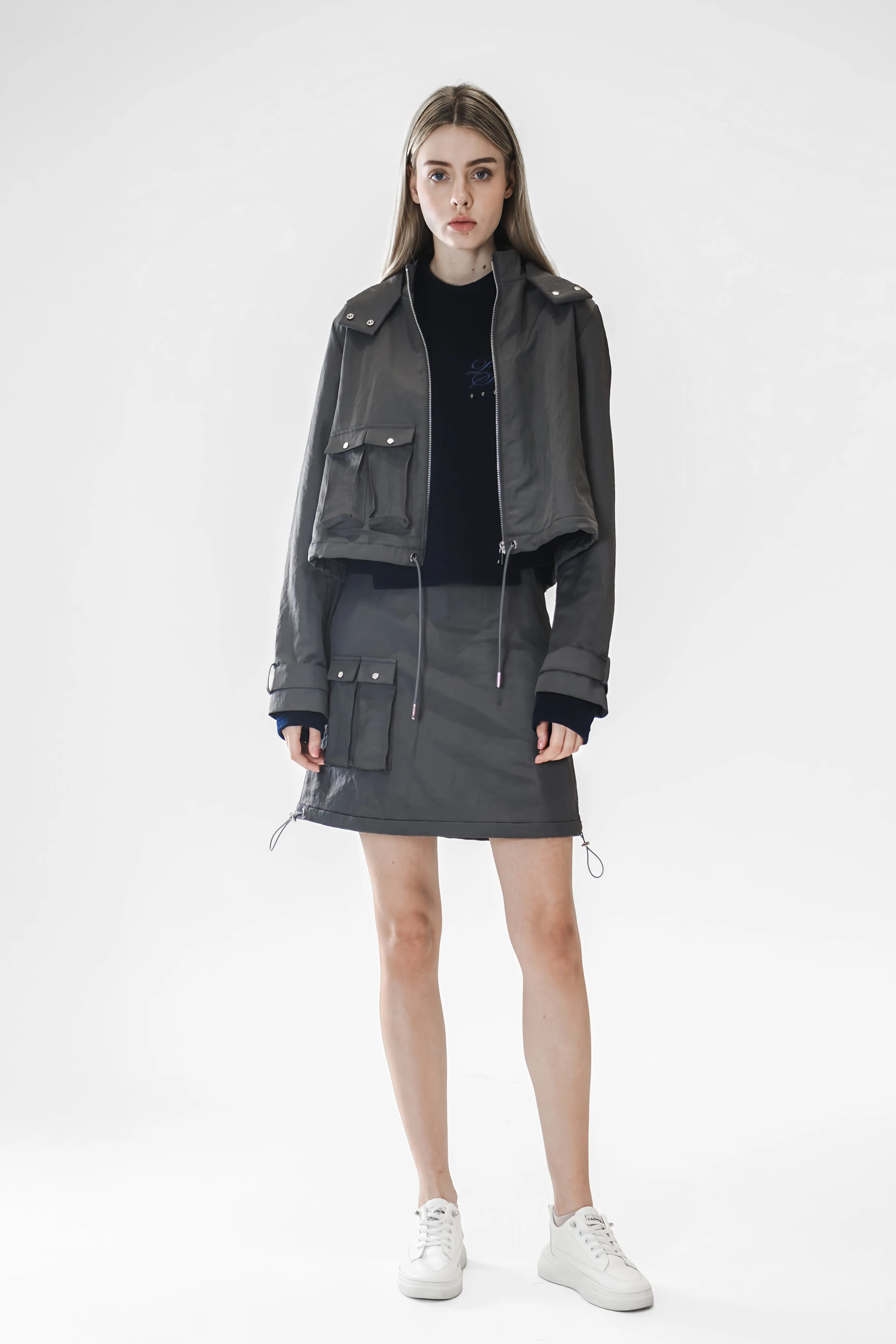 MOON-GRAY UTILITY-STYLE TRENCH COAT