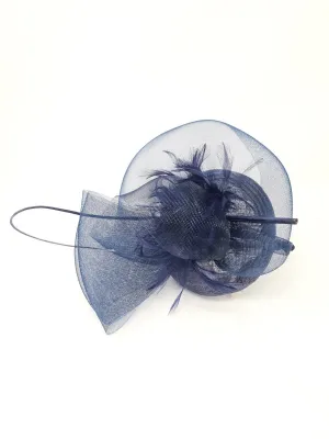 Navy Blue Pillbox Fascinator With Net Halo