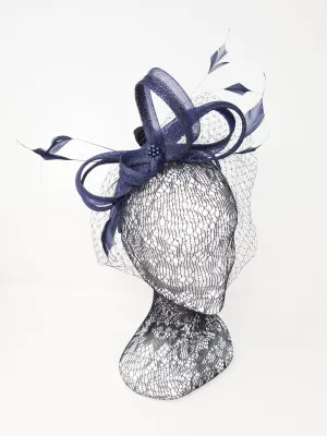 Navy Bow Net Veil Fascinator