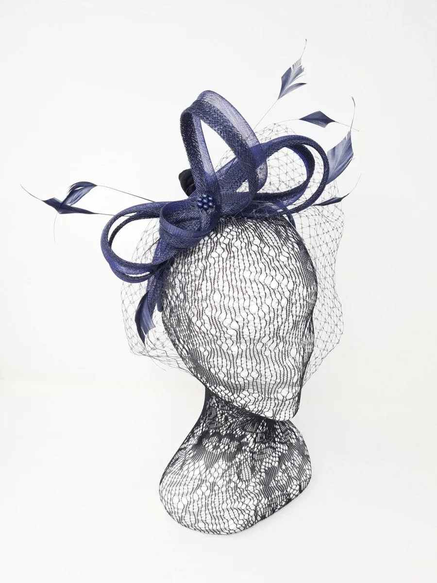 Navy Bow Net Veil Fascinator