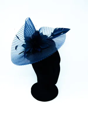 Navy Feather Pleated Crin Net Hairband Fascinator