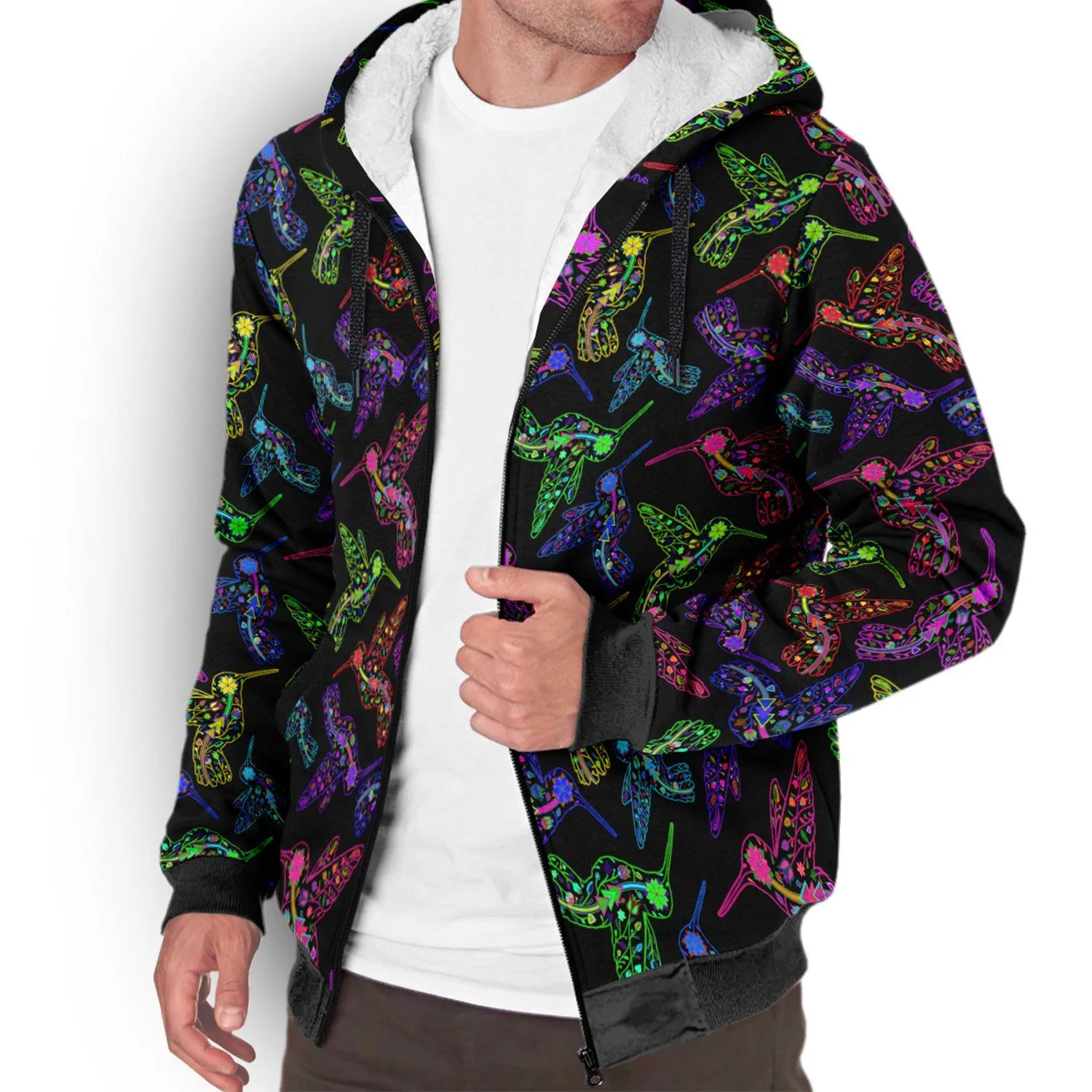 Neon Floral Hummingbird Sherpa Hoodie