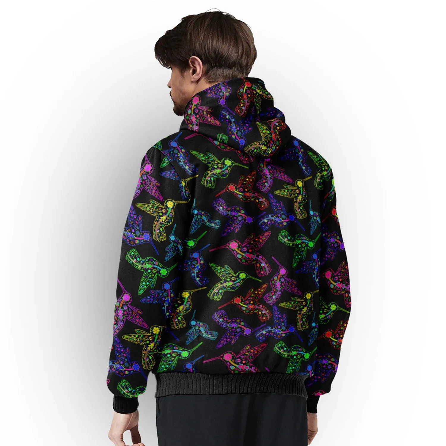 Neon Floral Hummingbird Sherpa Hoodie