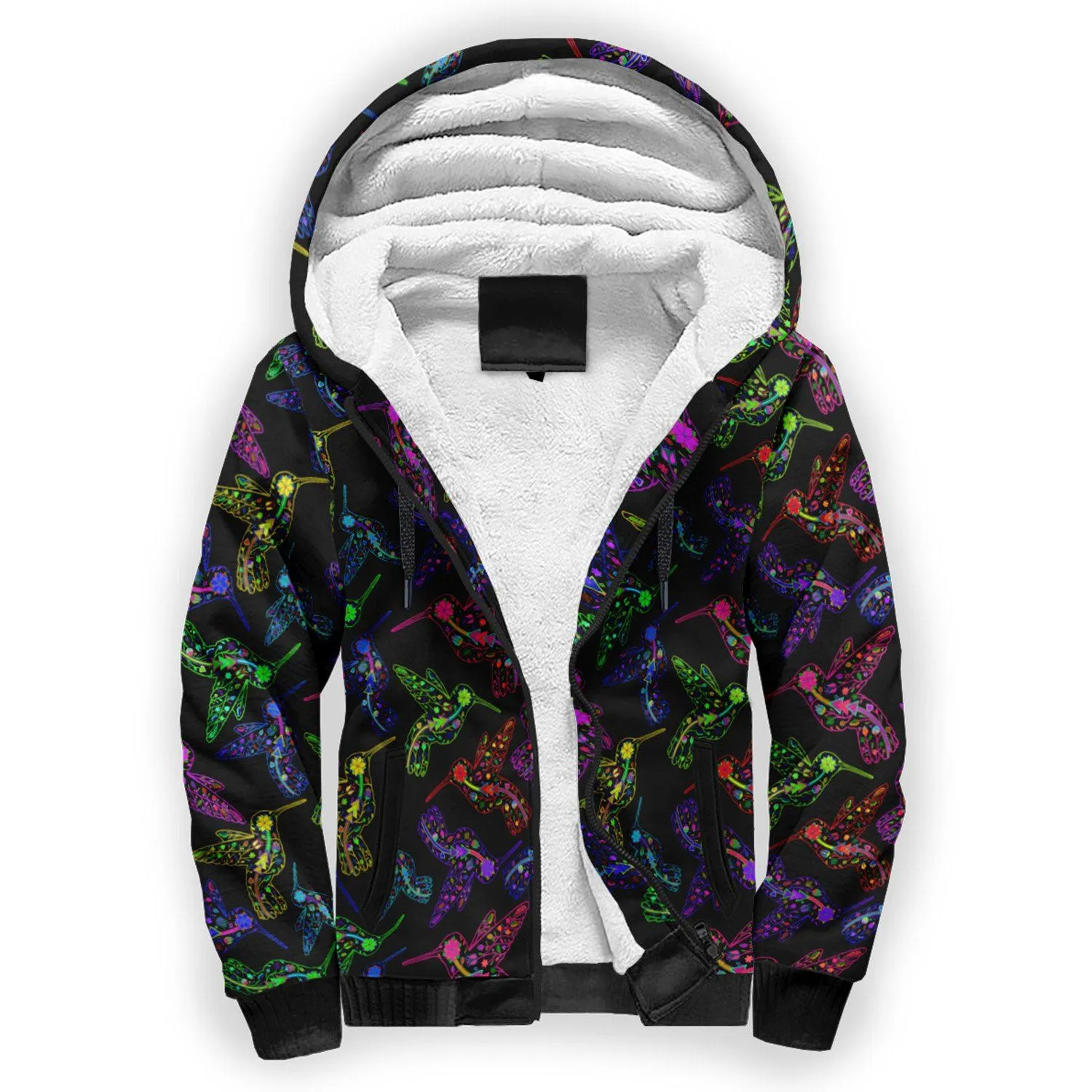 Neon Floral Hummingbird Sherpa Hoodie