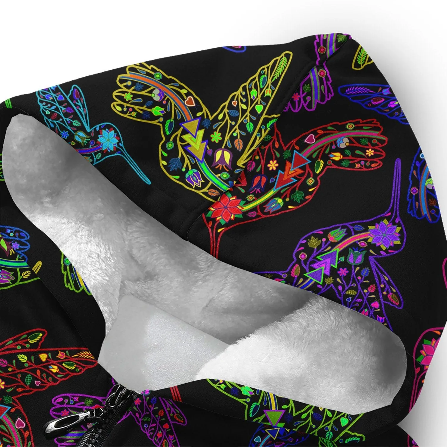 Neon Floral Hummingbird Sherpa Hoodie