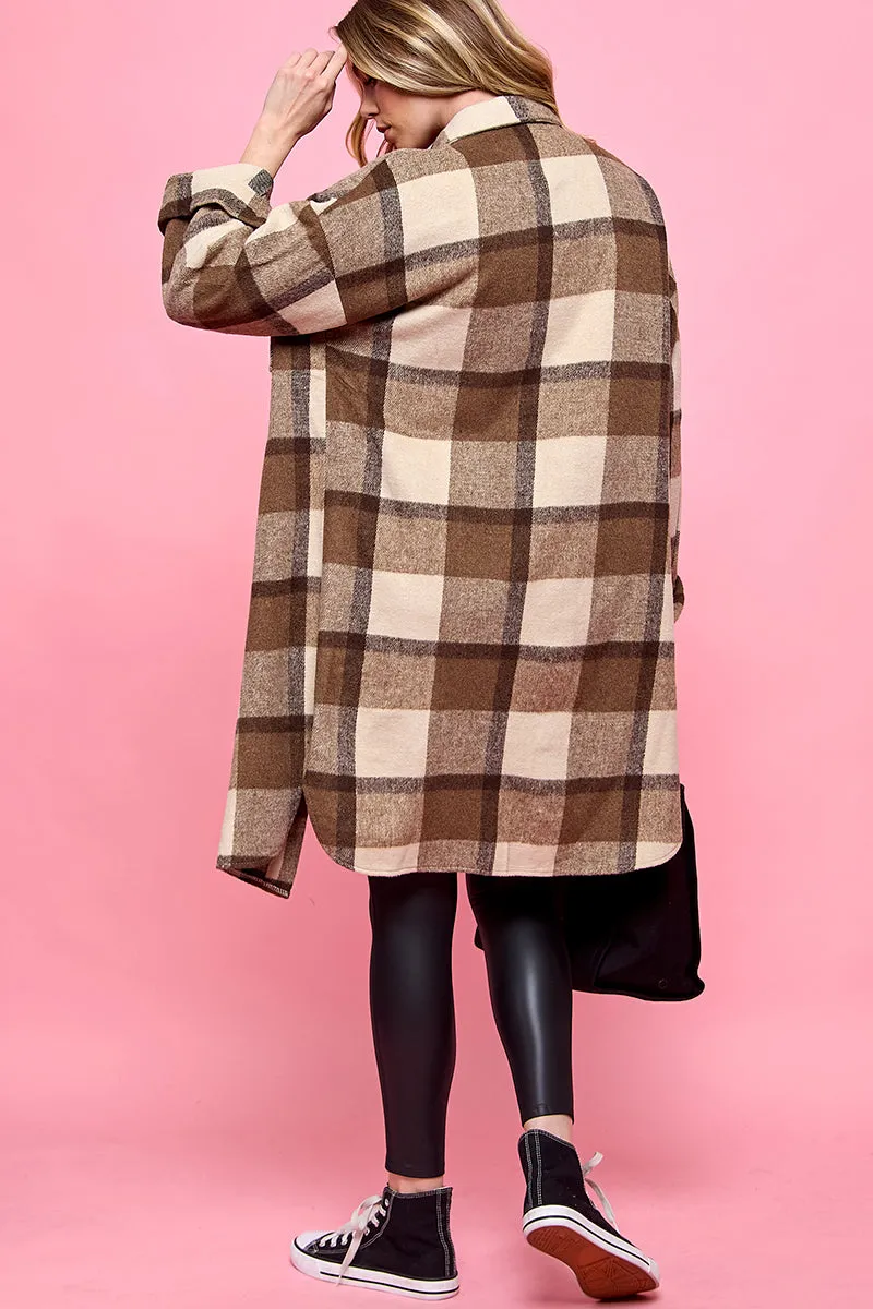 plaid casual long shacket