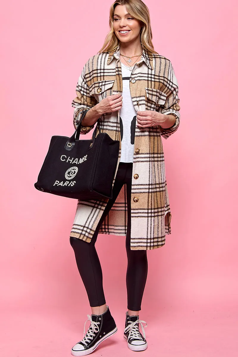 plaid casual long shacket
