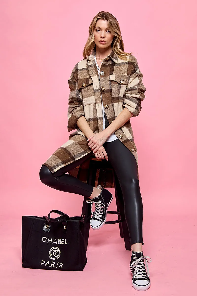 plaid casual long shacket