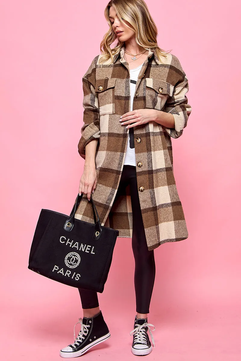 plaid casual long shacket