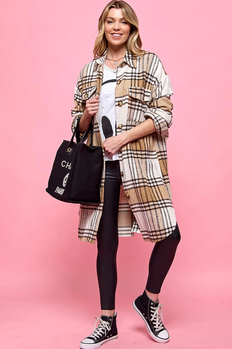plaid casual long shacket