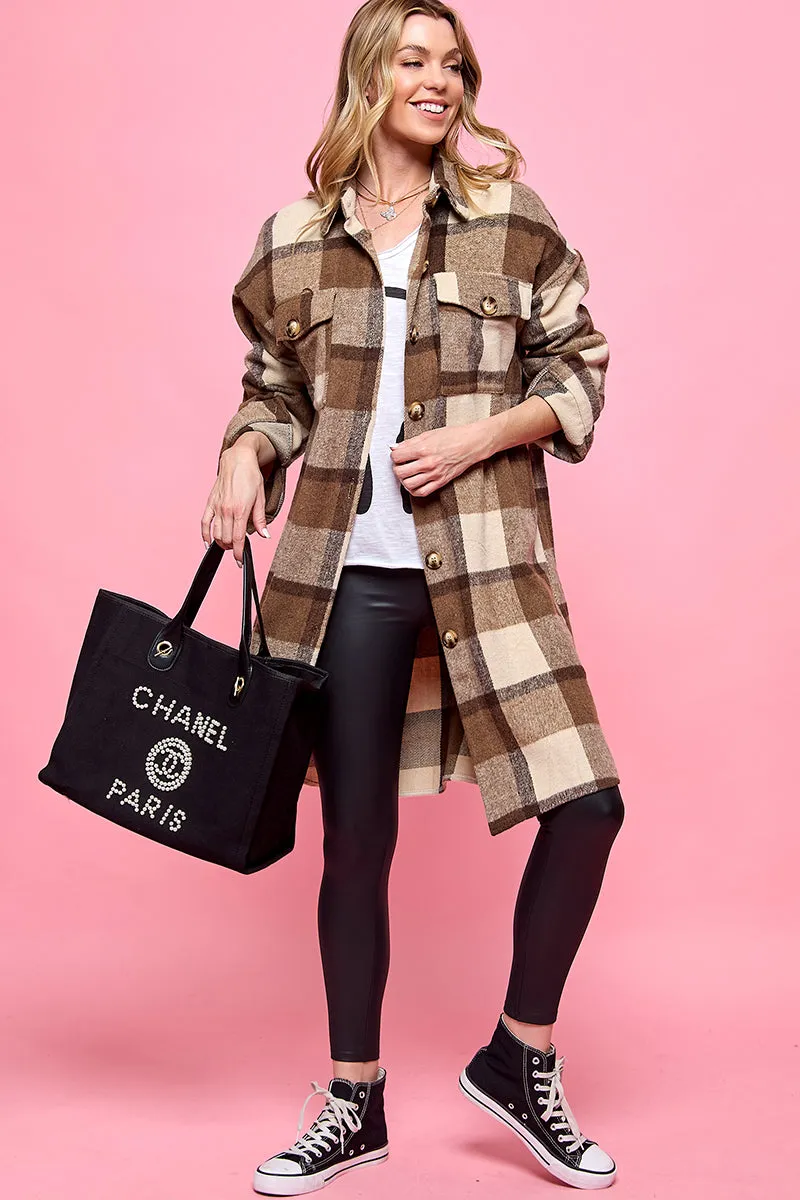 plaid casual long shacket