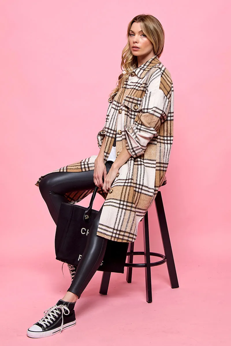 plaid casual long shacket
