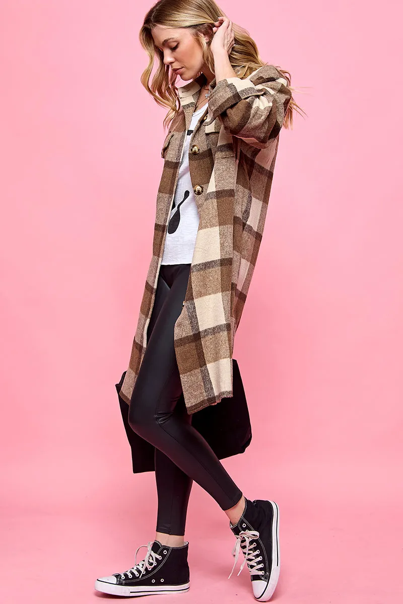 plaid casual long shacket