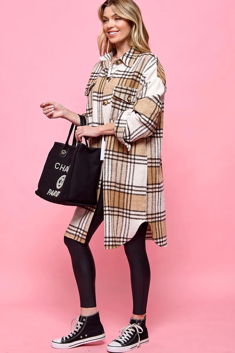 plaid casual long shacket