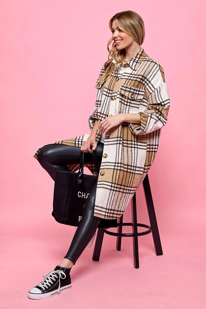 plaid casual long shacket