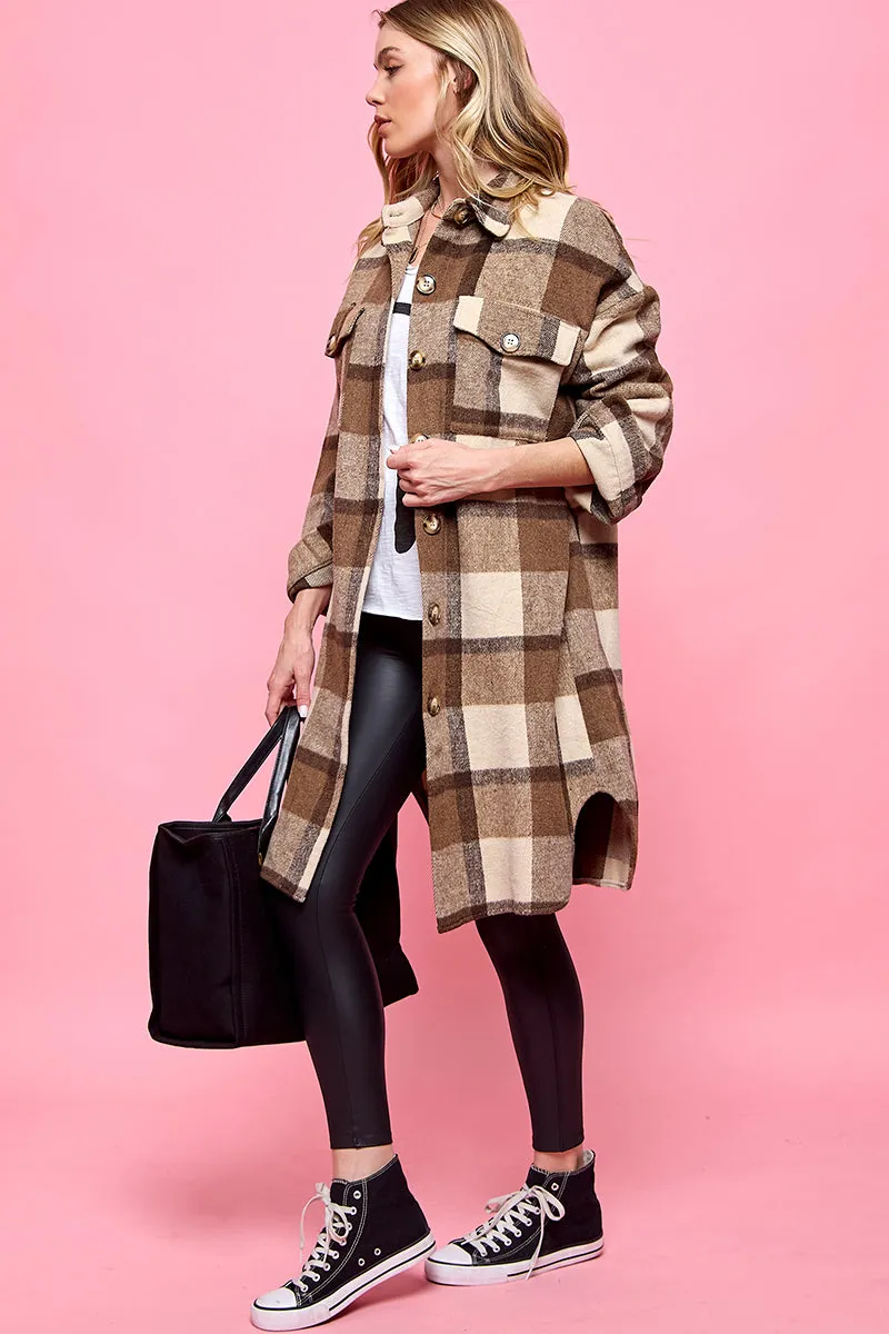 plaid casual long shacket