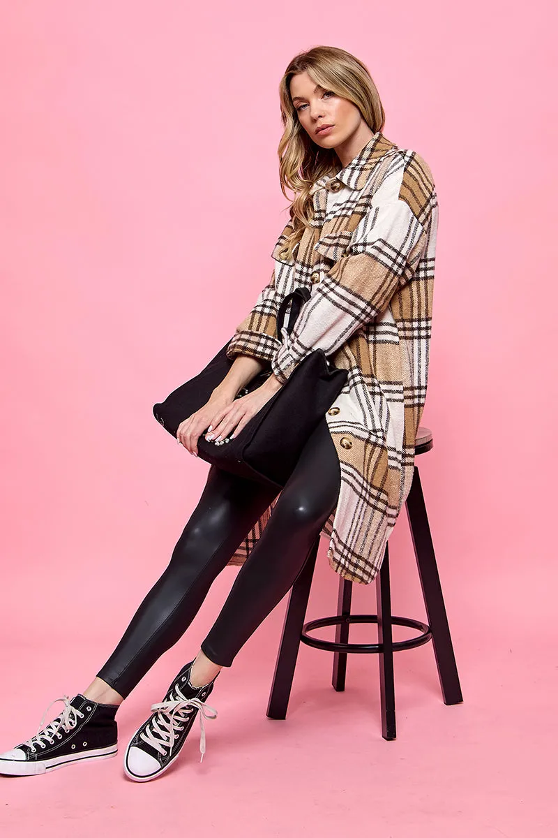 plaid casual long shacket