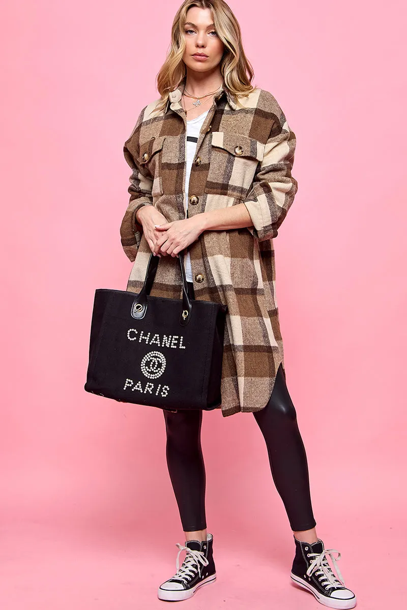 plaid casual long shacket