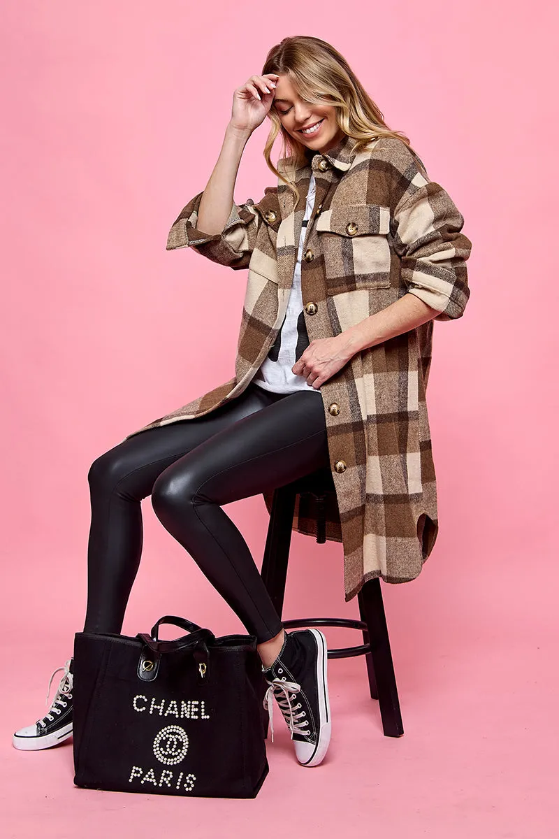 plaid casual long shacket