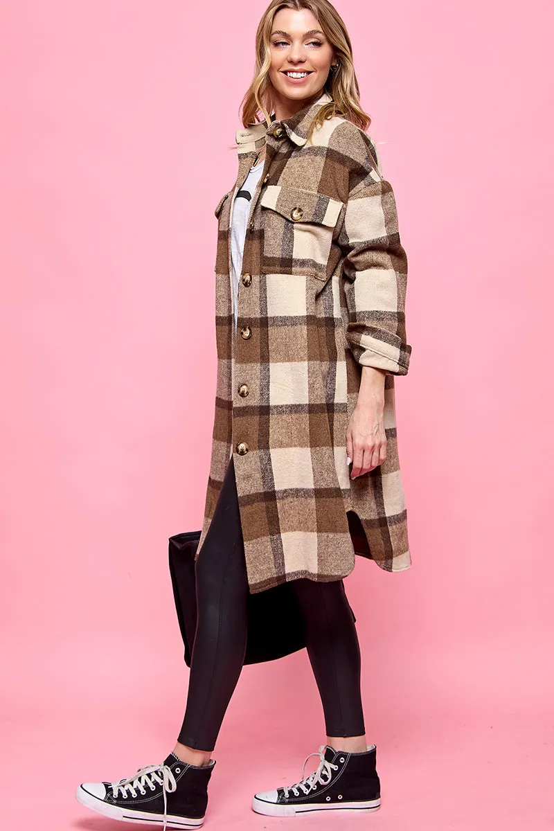 plaid casual long shacket