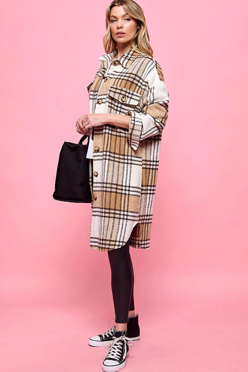 plaid casual long shacket