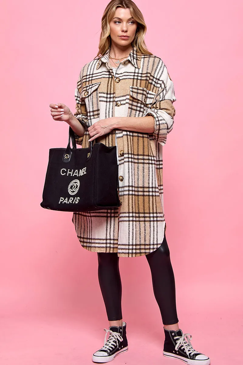 plaid casual long shacket