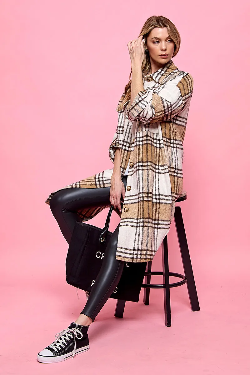 plaid casual long shacket