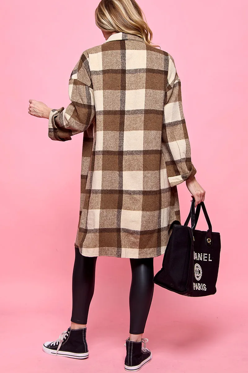 plaid casual long shacket