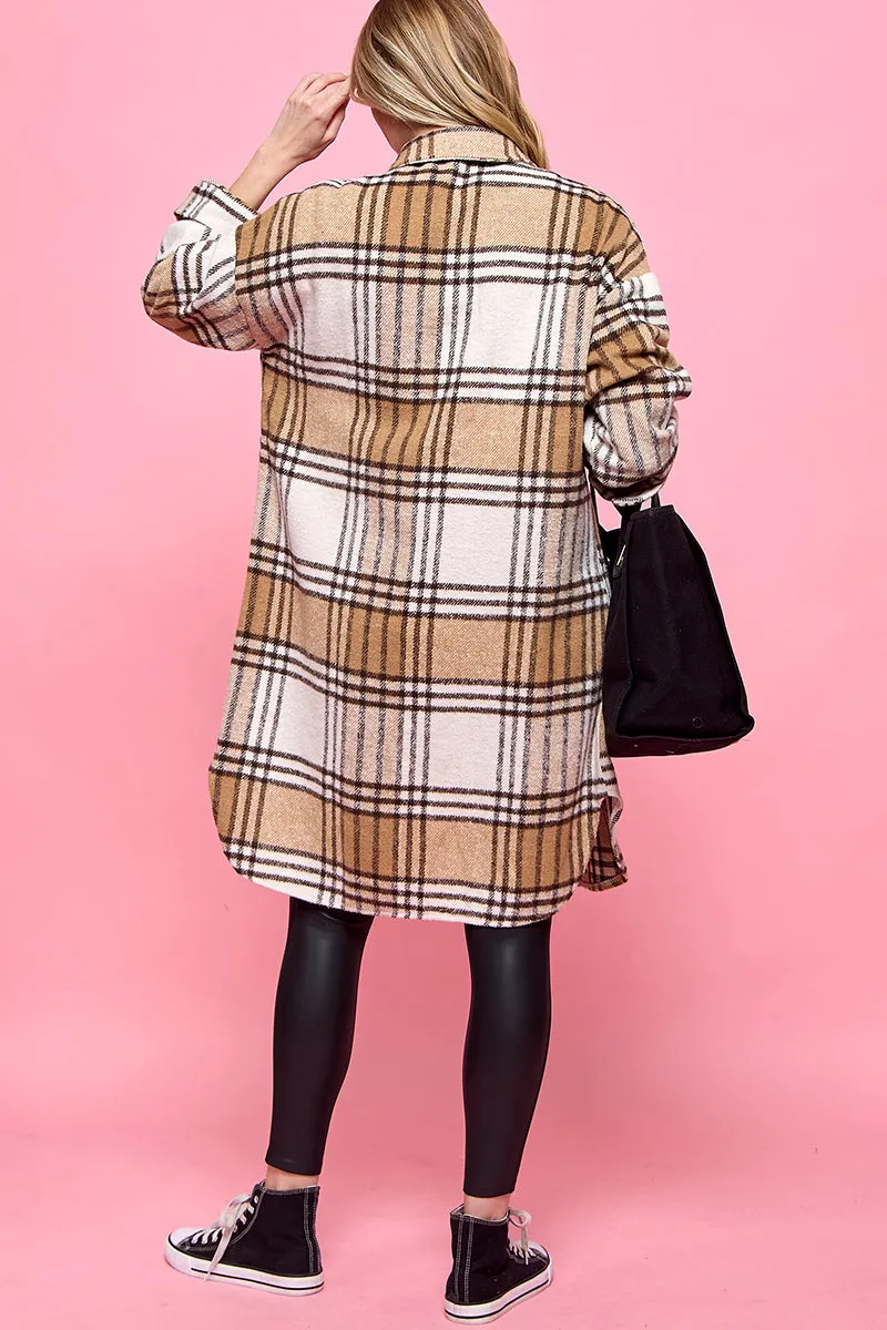 plaid casual long shacket