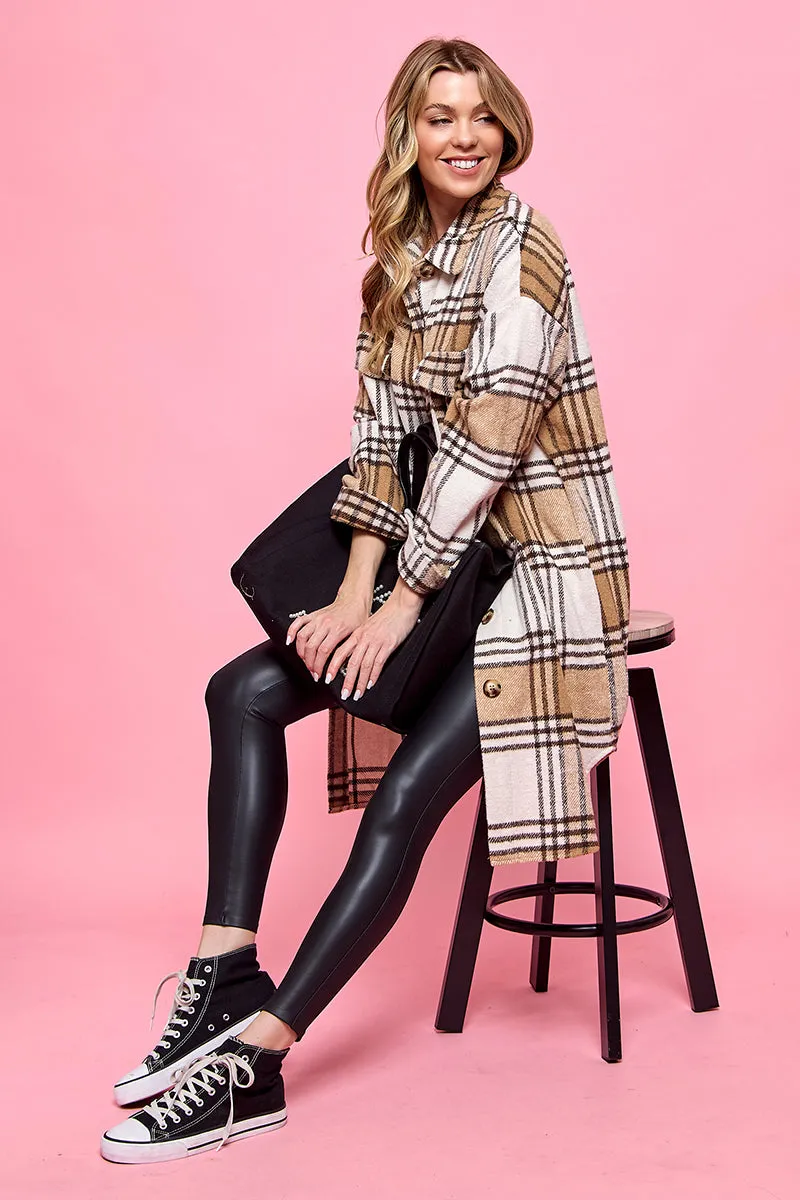 plaid casual long shacket